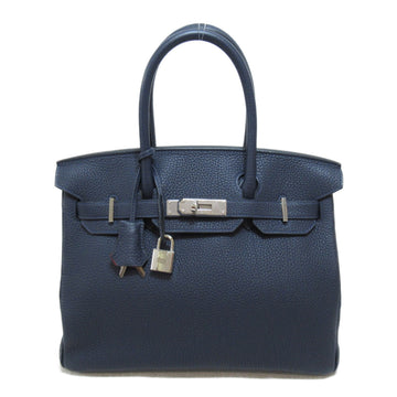 HERMES Birkin 30 handbag Navy Orange poppy Blue nuit Togo leather leather