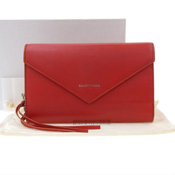 BALENCIAGA Paper Manny Zip Around Hook Long Wallet Leather Red 371661