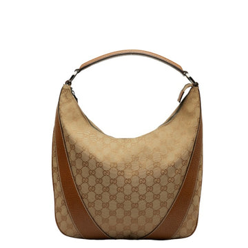 GUCCI GG Canvas One Shoulder Bag 124357 Beige Brown Leather Women's
