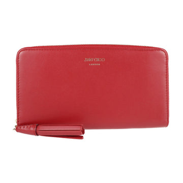 JIMMY CHOO ATHINI ZIP long wallet leather red gold metal fittings round fastener tassel