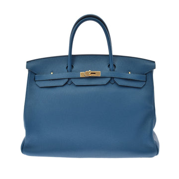 Hermes Birkin 40 Blue Ismir Q Engraved (around 2013) Unisex Togo Handbag
