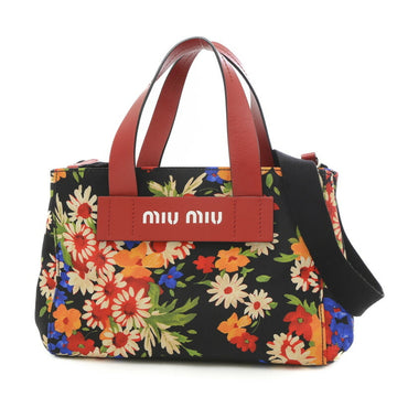 MIU MIU Miu Everywhere Flower 2Way Bag Canvas Black Multicolor 5BA085