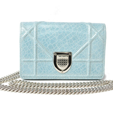 Christian Dior Chain Pouch Cannage Patent Leather Light Blue