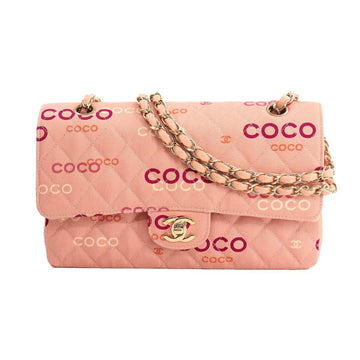 Chanel COCO print matelasse 25 chain shoulder bag canvas pink A01112 gold hardware vintage Prints Bag