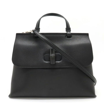 GUCCI Bamboo Daily Medium Bag Handbag Shoulder Leather Black 392013