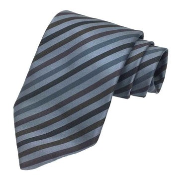 HERMES tie striped 100% silk GRIS FER/MARRON FONCE/NOIR navy men's