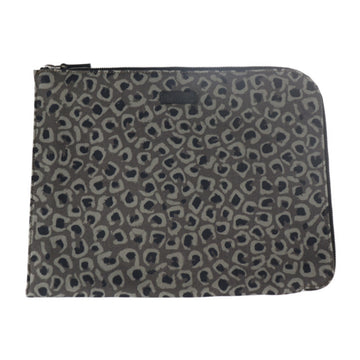 GUCCI Second Bag 353480 Canvas Gray Clutch Pouch L-shaped Zipper Leopard Print