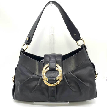 BVLGARI Bag Chandra Shoulder Black Double Ring Horizontal Ladies Leather