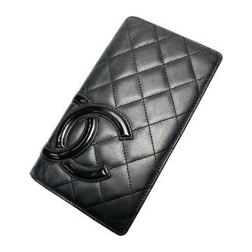 Chanel Cambon line long wallet bi-fold ladies 2008 12th series with coin purse sticker Cocomark quilted leather black neon pink A26717