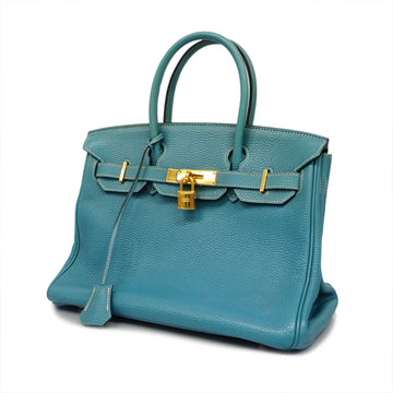 Hermes Birkin 35 Handbag Taurillon Clemence Blue Jean Gp Metal Fittings F  Stamp