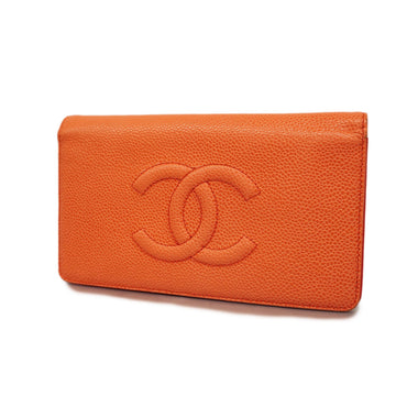 CHANELAuth  Caviar Leather Long Wallet [bi-fold] Red Color