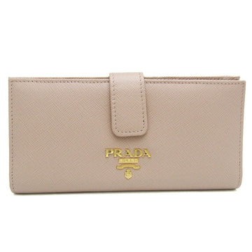 PRADA Saffiano 1MV025 Women's Leather Long Wallet [bi-fold] Pink Beige,Red Color