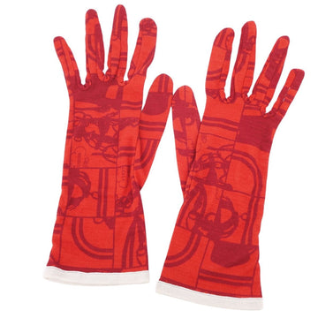 HERMES Glove Silk Gloves BRIDES de GALA Women's M Red