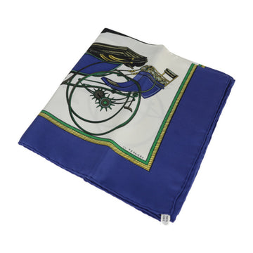 HERMES LES VOITURES A TRANSFORMATION folding hooded carriage Carre 90 scarf silk blue white