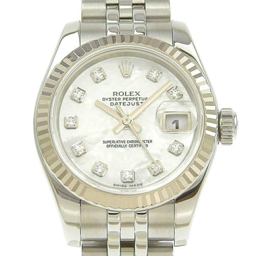 ROLEX Datejust Women's Automatic Watch White Shell Dial 8P Diamond 179174G V Number