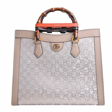 GUCCI Bamboo Leather Diana Medium Handbag 678842 Greige Women's