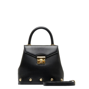 SALVATORE FERRAGAMO Studded Handbag Shoulder Bag DQ21 1668 Black Leather Ladies