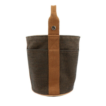 HERMES Saxo PM handbag toile ash brown silver hardware mini bag canvas bucket type