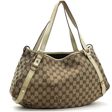 Gucci Tote Bag Shoulder GG Canvas x Leather Beige Ivory 130786 GUCCI Ladies