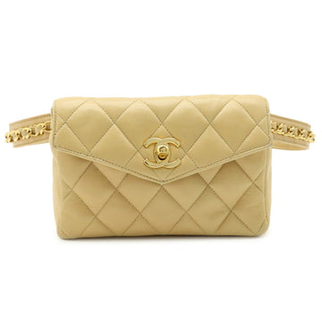 Chanel matelasse here mark waist bag pouch belt clutch leather beige #75