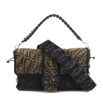 Fendi FF Vertigo 2way hand shoulder bag canvas brown black 7VA534 Shoulder Bag