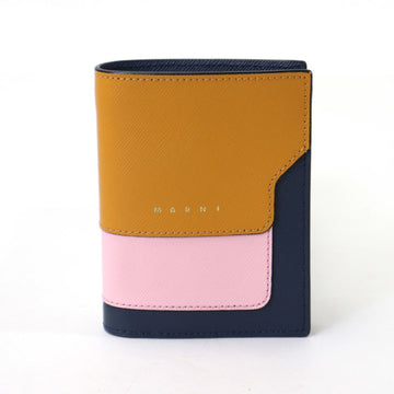 Marni bi-fold wallet leather mustard x navy pink ladies
