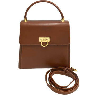 SALVATORE FERRAGAMO Gancini Hardware Calf Leather Genuine 2way Handbag Shoulder Bag