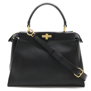 FENDI Peekaboo Handbag Shoulder Bag Leather Black 8BN290