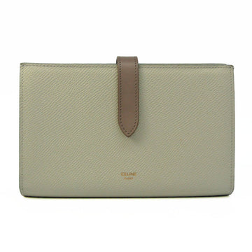 CELINE Large Strap Wallet 10B633 Women's Calfskin Long Wallet [bi-fold] Gray Brown,Light Green