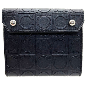 Salvatore Ferragamo Wallet Gancini W Hook PVC Leather Black 22 4666 Double Door Bi-Fold