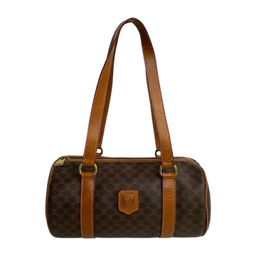 CELINE Macadam Blason Triomphe Pattern Leather Handbag Boston Bag Brown 818-1