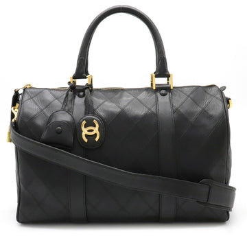 Chanel bicolore here mark handbag Boston bag shoulder leather black