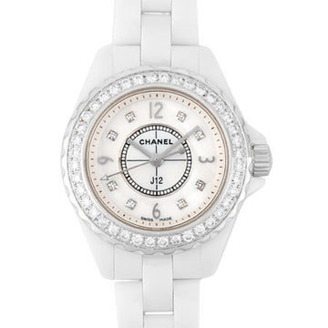 Chanel J12 29mm 8P diamond index bezel white ceramic SS ladies quartz watch shell dial H2572