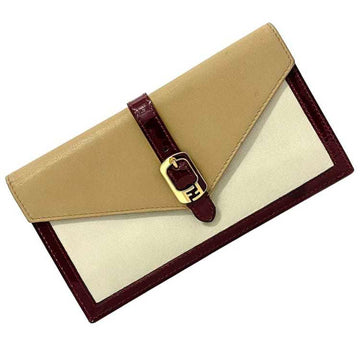 FENDI Bifold Long Wallet White Beige Wine Red Chameleon 8M0283 Patent Leather  Flap Clutch Bag Belt Women's