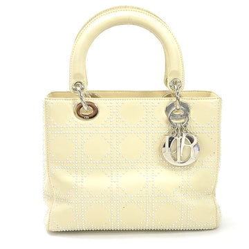Christian Dior Handbag Cannage Studs Lady Ivory Leather x Ladies