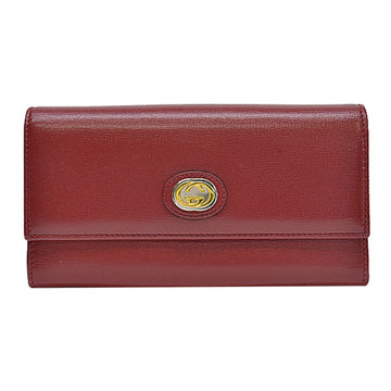 GUCCI Long Wallet Interlocking G Red x Gold Leather Metal Material Women's 598531