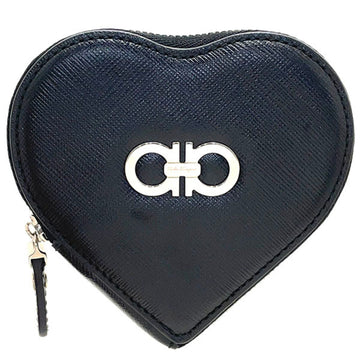 Salvatore Ferragamo Coin Case Double Gancini Heart Purse Leather Black 22 C113