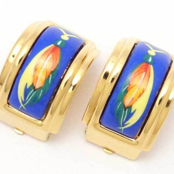 HERMES Earrings Cloisonne Metal/Enamel Gold x Blue Multicolor Unisex