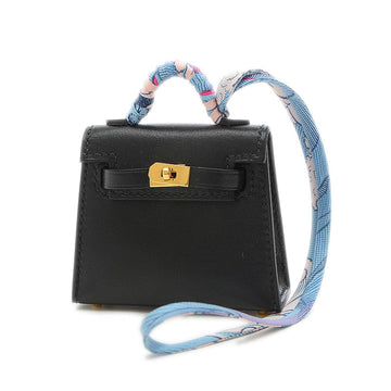 Hermes Kelly Twilly Bag Charm Tadelakt Black Gold Hardware Z Engraved