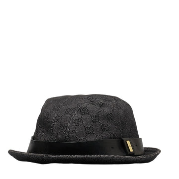 GUCCI GG pattern hat black cotton leather ladies
