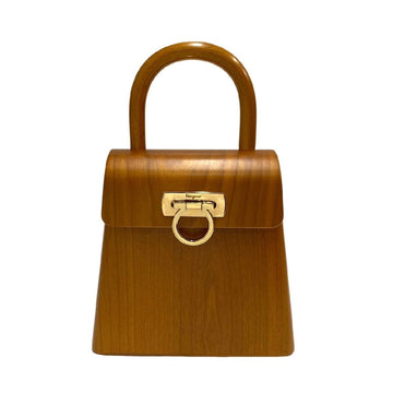 SALVATORE FERRAGAMO Gancini Hardware Wood Handbag Mini Tote Bag Brown