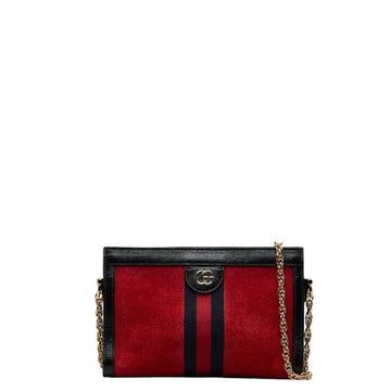 GUCCI Ophidia Sherry Line Chain Shoulder Bag 503877 Red Black Leather Suede Women's