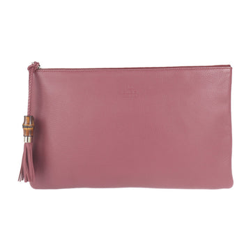 GUCCI Bamboo Tassel Clutch Bag 376858 Leather Pink