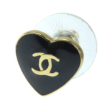 CHANEL Cocomark Heart Earrings Gold/Black Ladies