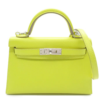 HERMES Mini Kelly 2 Lime Shoulder Bag Yellow Lime Epsom leather