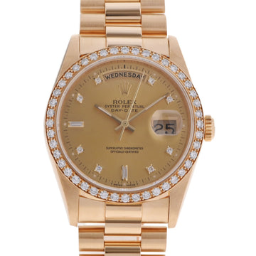 Rolex Day Date 10P Diamond 18348A Men's YG Watch Automatic Winding Champagne Dial