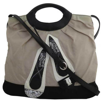 SALVATORE FERRAGAMO handbag shoulder bag vala ribbon nylon/leather greige x black white ladies