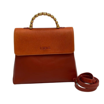 LOEWE Logo Metal Fittings Velasquez Leather Genuine 2way Handbag Shoulder Bag Mini Tote Orange