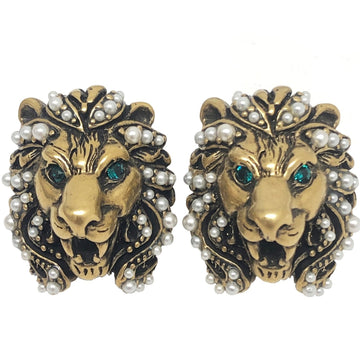 Gucci lion head earrings crystal pearl ladies accessories
