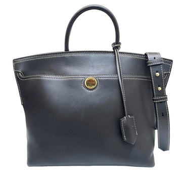 BURBERRY Society Handbag 2WAY Shoulder Bag Logo Leather Women's Brown